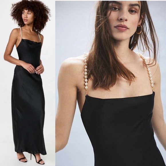 NWT RETROFETE Satin Pearl Halter Strap Sleeveless Draped Open Back Maxi Dress S - Picture 3 of 10